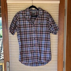 RVCA Men's Blue and Red Plaid Button Down Shirt